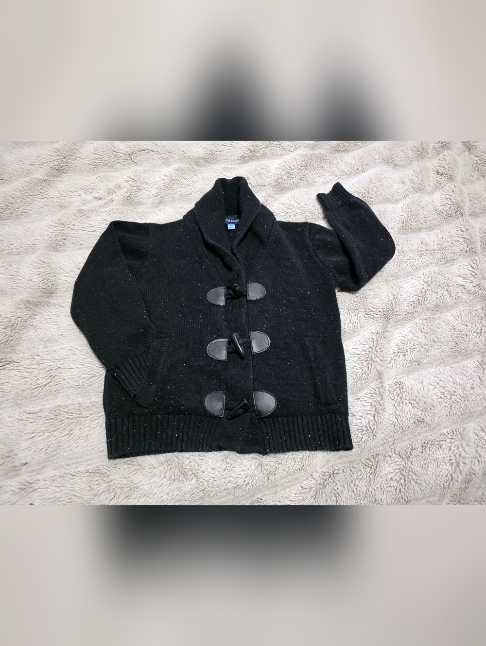 Boys Andy & Evan Black Toggle Shawl Collar Sweater